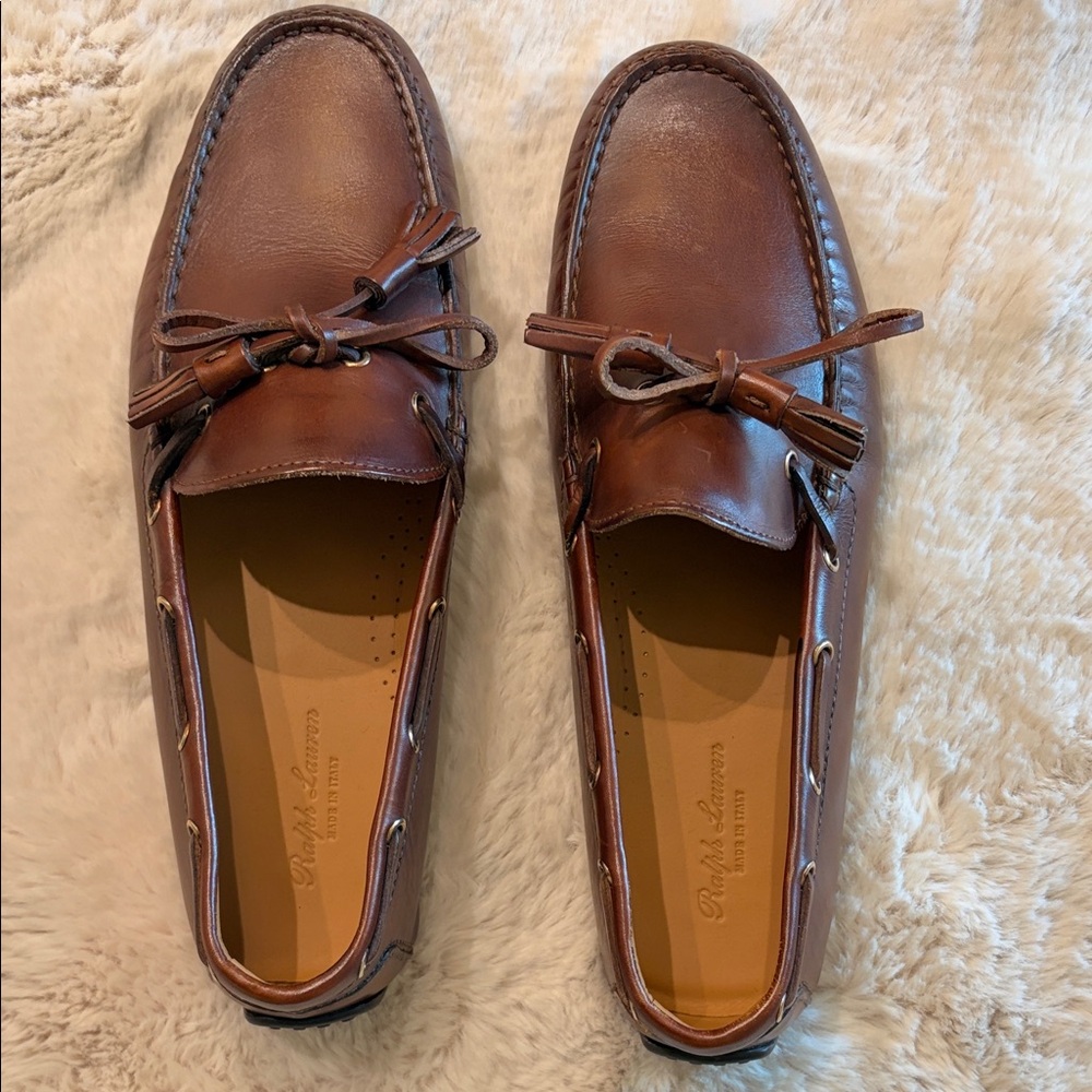 Ralph Lauren Purple Label Brown Leather Boat Shoes